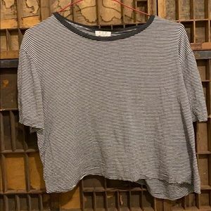 Lightly distressed cropped, striped T-shirt